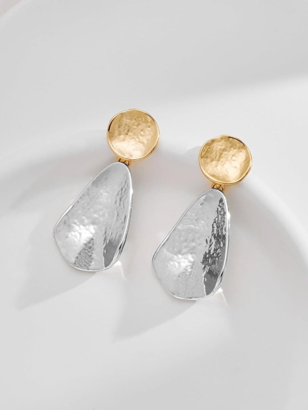 Gold Plated Earrings for Women Geometric Chunky Dangle Earring Trendy Silvery Tw - Picture 5 of 7